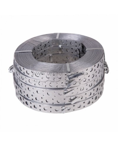 Лента полоса монтажная оцинкованная, перфорированная прямая 20 х 0,70 мм (рулон 25 м) REXANT (07-7107-4) в Ставрополе Крепежные изделия Pintop.ru