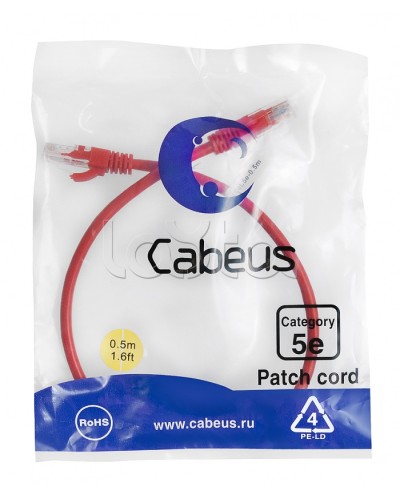 Патч-корд медный U/UTP кат.5е (0,5м) LSZH (красный) Cabeus (PC-UTP-RJ45-Cat.5e-0.5m-RD-LSZH) в Ставрополе Патчкорды (медные) Pintop.ru