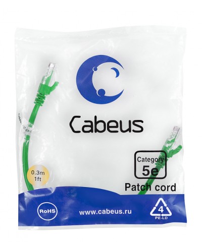 Патч-корд медный U/UTP кат.5е (0,3м) LSZH (зеленый) Cabeus (PC-UTP-RJ45-Cat.5e-0.3m-GN-LSZH) в Ставрополе Патчкорды (медные) Pintop.ru