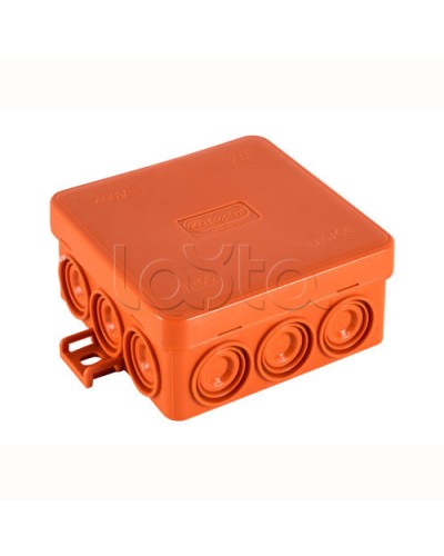 JBL085 Коробка огн. E110, о/п 85х85х38мм, без галогена, 12 вых., IP55, 3P, (0,15-6,0 мм2), цвет оранж. Экопласт (43775HF) в Ставрополе Коробки (ОКЛ) Экопласт Pintop.ru