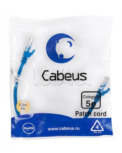 Патч-корд медный U/UTP кат.5е (0,3м) LSZH (синий) Cabeus (PC-UTP-RJ45-Cat.5e-0.3m-BL-LSZH) в Ставрополе Патчкорды (медные) Pintop.ru