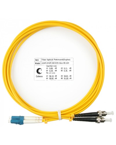 Шнур оптический duplex LC-ST 9/125 sm 3м LSZH Cabeus FOP(d)-9-LC-ST-3m в Ставрополе Патч-корды оптические Pintop.ru