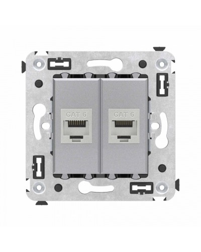 Компьютерная розетка RJ-45 в стену, кат.6 двойная экранированная, Avanti, Закаленная сталь DKC (4404794) в Ставрополе Розетки компьютерные и телефонные Pintop.ru
