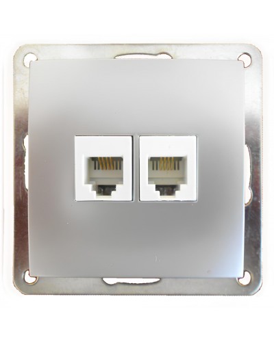 Розетка телефонная двойная 2хRJ-11 с накладкой (серебристый металлик) LK60 (865603) в Ставрополе Розетки компьютерные и телефонные Pintop.ru