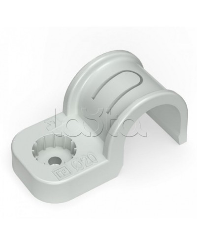 Крепеж-скоба пластиковая односторонняя для прямого монтажа серая в п/э д20 Промрукав (PR13.0369) в Ставрополе Держатели, клипсы, скобы Pintop.ru