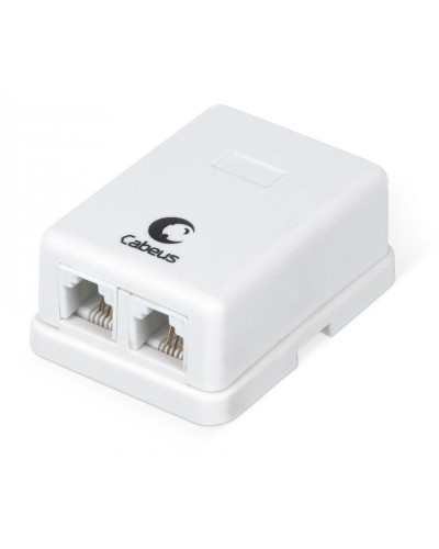 Розетка телефонная RJ-12(6P4C), двойная, внешняя, белая Cabeus WS-6P4C-TEL-2 в Ставрополе Розетки компьютерные и телефонные Pintop.ru