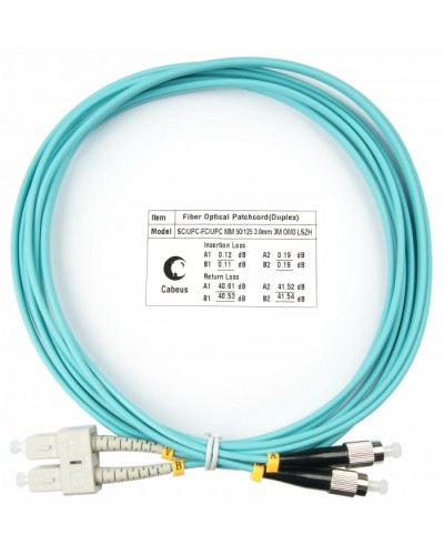 Шнур оптический duplex SC-FC 50/125 mm OM3 3м LSZH Cabeus FOP-50-SC-FC-3m в Ставрополе Патч-корды и пигтейлы Pintop.ru