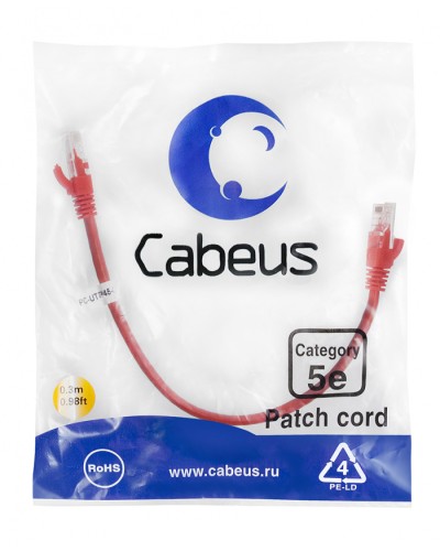 Патч-корд медный U/UTP кат.5е (0,3м) LSZH (красный) Cabeus (PC-UTP-RJ45-Cat.5e-0.3m-RD-LSZH) в Ставрополе Патчкорды (медные) Pintop.ru
