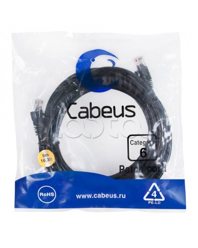 Патч-корд UTP, категория 6, 5 м, неэкранированный, черный Cabeus PC-UTP-RJ45-Cat.6-5m-BK в Ставрополе Патчкорды (медные) Pintop.ru