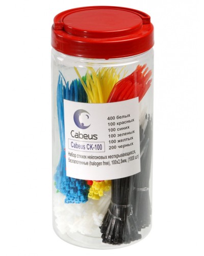 Набор стяжек нейлоновых неоткрывающихся, безгалогенные (halogen free), 100x2.5мм Cabeus CK-100 в Ставрополе Стяжки-хомуты Pintop.ru