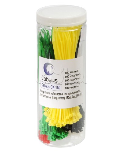 Набор стяжек нейлоновых неоткрывающихся, безгалогенные (halogen free), 150x2.5мм Cabeus CK-150 в Ставрополе Стяжки-хомуты Pintop.ru