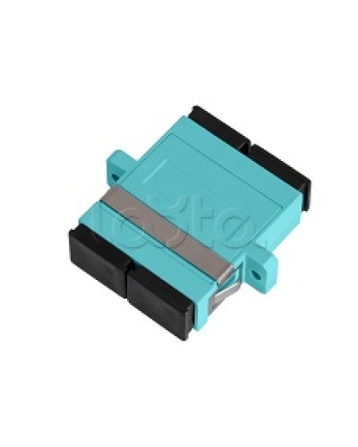 Адаптер NIKOMAX волоконно-оптический, соединительный, многомодовый, стандарта OM3, SC/UPC-SC/UPC, двойной, пластиковый, без шторки, с фланцами, аква, уп-ка 2шт. NIKOMAX (NMF-OA2M3-FN-SCU-SCU-AQ-2) в Ставрополе Проходные адаптеры и розетки оптические Pint