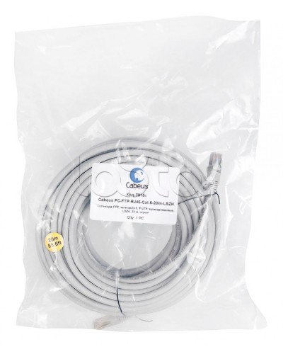 Патч-корд FTP, категория 6, F/UTP экранированный, LSZH, 20 м, серый Cabeus PC-FTP-RJ45-Cat.6-20m-LSZH в Ставрополе Патчкорды (медные) Pintop.ru
