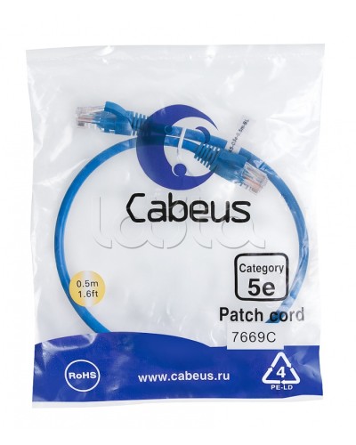 Патч-корд UTP, категория 5e, 0.5 м, неэкранированный, синий Cabeus PC-UTP-RJ45-Cat.5e-0.5m-BL в Ставрополе Патчкорды (медные) Pintop.ru