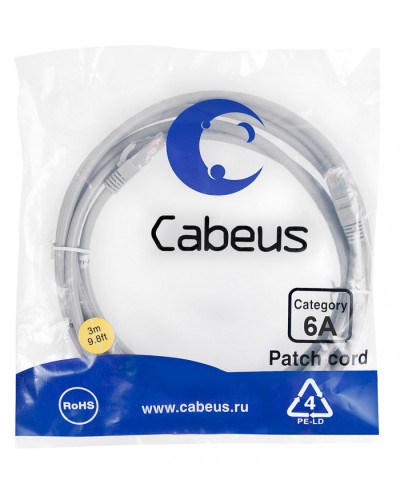 Шнур коммутационный 2xRJ-45/8P8C U/UTP кат.6a (3 м) Cabeus PC-UTP-RJ45-Cat.6a-3m-LSZH в Ставрополе Патчкорды (медные) Pintop.ru