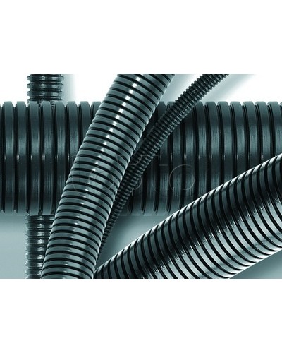 Труба ПА 6 гибкая гофр. д.40мм, ПВ-0, без протяжки, 20м, цвет тёмно-серый DKC 80040 в Ставрополе Труба гофрированная Pintop.ru