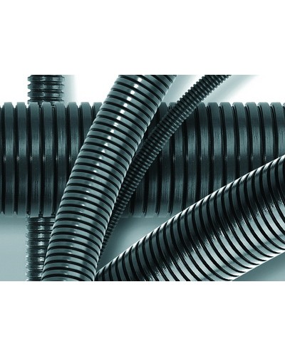 Труба ПА 6 гибкая гофр. д.13мм, ПВ-0, без протяжки, 100м, цвет тёмно-серый DKC 80013 в Ставрополе Труба гофрированная Pintop.ru