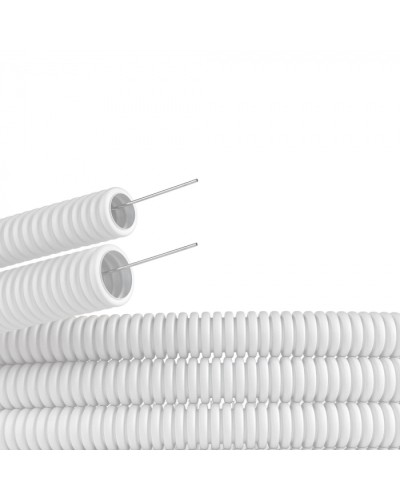 Труба ПЛЛ гибкая гофр. не содержит галогенов д.20мм, ПВ-0, с протяжкой,100м, цвет белый DKC (81820) в Ставрополе Труба гофрированная Pintop.ru