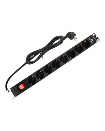 Блок распределения 19 (PDU) с выключателем на 16А, 8 разъемов SHUKO, шнур питания 1,8 м, черныйDatarex DR-432121 в Ставрополе Блоки розеток Pintop.ru