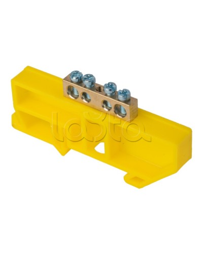 Шина 0 N (6х9мм) 4 отверстия латунь желтый изолятор на DIN-рейку EKF PROxima (sn0-63-04-dz) в Ставрополе Аксессуары для стоек и шкафов Pintop.ru