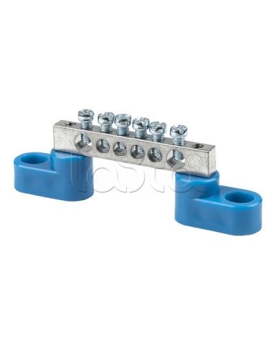 Шина 0 N (6x9мм) 6 отв. цинк 2 синих угловых изолятора EKF (sn1-63-06-2) в Ставрополе Аксессуары для стоек и шкафов Pintop.ru