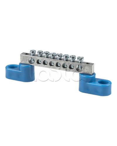 Шина 0 N (6x9мм) 8 отв. цинк 2 синих угловых изолятора EKF (sn1-63-08-2) в Ставрополе Аксессуары для стоек и шкафов Pintop.ru