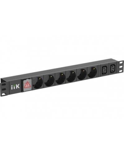 ITK 6 розеток нем. ст. + 2 С13 LED 1U вх. С14 алюмин.(PH12-6D2C133) в Ставрополе Блоки розеток Pintop.ru