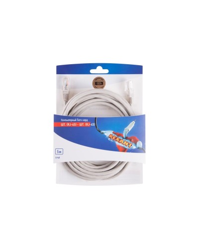 Патч-корд U/UTP RJ45-RJ45, CAT 5e, PVC, серый, 5м REXANT 06-3204 в Ставрополе Патчкорды (медные) Pintop.ru