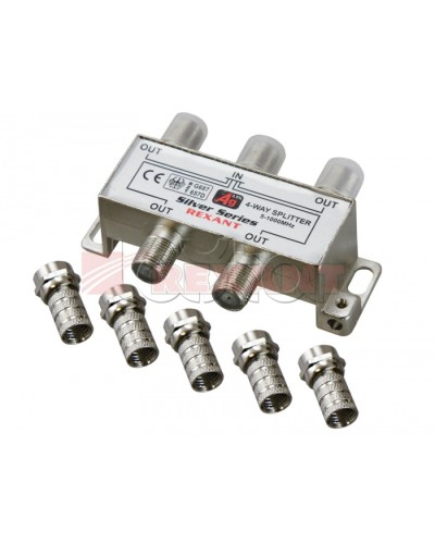 Делитель телевизионный ТВx4 + 5 шт. F BOX 5-1000 МГц Silver (10шт/уп) REXANT 05-6103 в Ставрополе Системы видеонаблюдения Pintop.ru