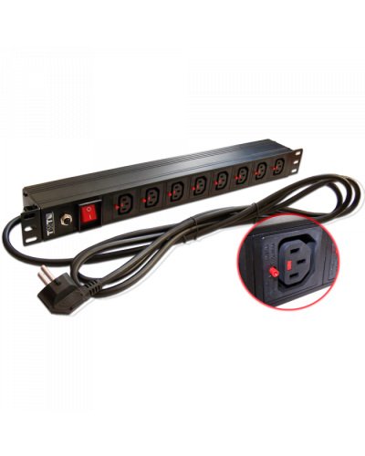 Блок розеток 19, 1-фазный с выкл,10A / 250V, 8xC13 с фикс вилки, 3 м, вилка Schuko TWT (TWT-PDU-10A8C3L-3.0) в Ставрополе Блоки розеток Pintop.ru
