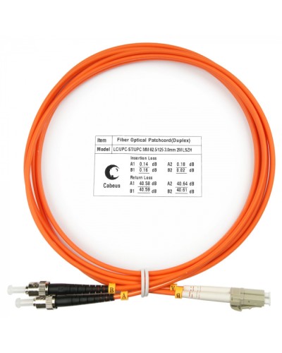 Шнур оптический duplex LC-ST 62,5/125 mm 2м LSZH Cabeus FOP-62-LC-ST-2m в Ставрополе Патч-корды оптические Pintop.ru