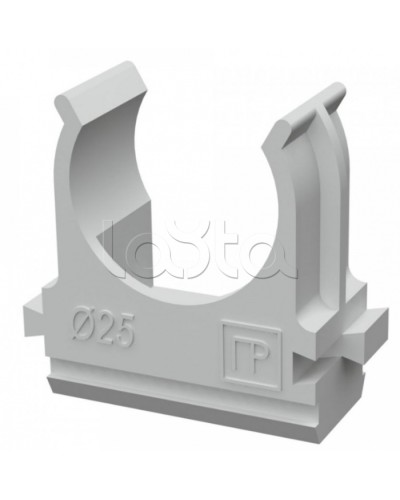 Крепёж-клипса для труб д25 безгалогенная (HF) атмосферостойкая серая (100шт/1000шт уп/кор) Промрукав (PR13.0346) в Ставрополе Держатели, клипсы, скобы Pintop.ru