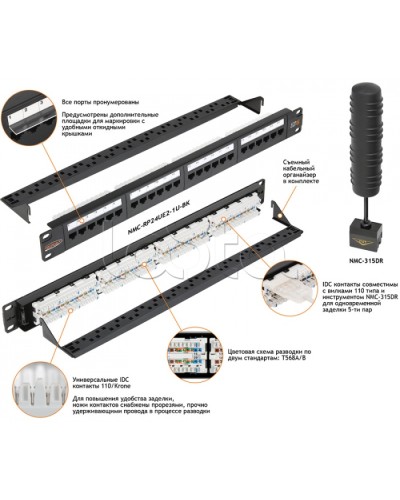 Патч-панель 19, 1U, 24xRJ45 NIKOMAX (NMC-RP24UD2-1U-BK) в Ставрополе Патч панель Pintop.ru