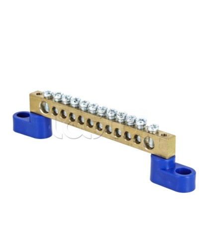 Шина 0 N (8х12мм) 12 отверстий латунь 2 синих угловых изолятора EKF PROxima (sn0-125-12-2) в Ставрополе Клеммные колодки Pintop.ru
